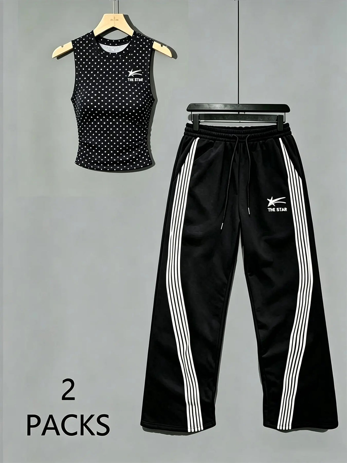 Women's Sweet Savage Style Ruched Sleeveless Top + Striped Sweatpants Set, Mid Waist Loose Fit, All Seasons Fashion Clothes
