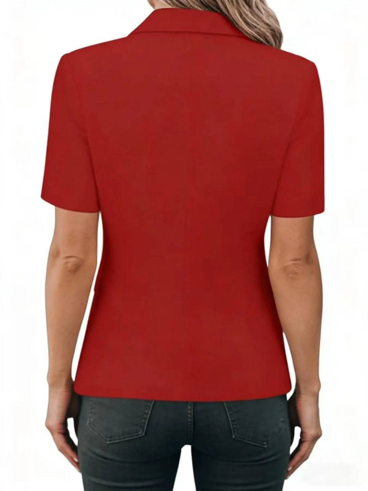 Women's Fashion Lady Basic Loose Fit Small Office Blazer Jacket, Office Clothes, European and American Style Solid Color Suit Collar Short Sleeve Jacket, Elegant Women's Outerwear