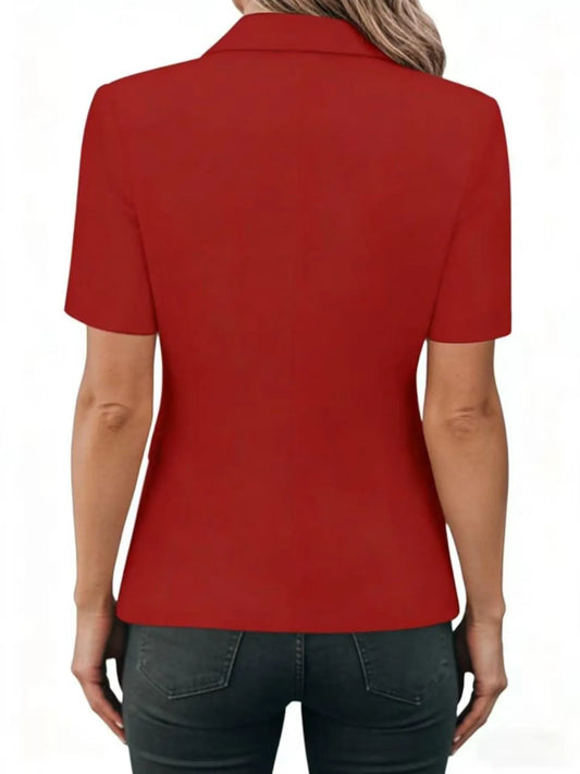 Women's Fashion Lady Basic Loose Fit Small Office Blazer Jacket, Office Clothes, European and American Style Solid Color Suit Collar Short Sleeve Jacket, Elegant Women's Outerwear