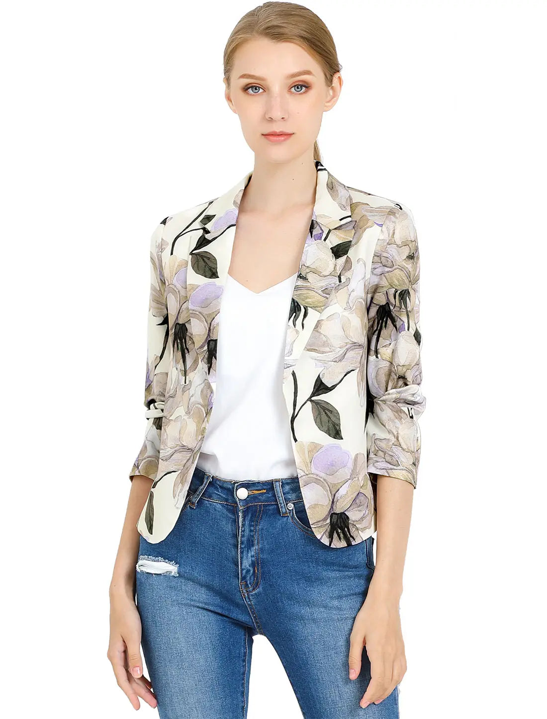 INSPIRE CHIC Open Front Business Casual Crop Suit Blazer Jacket