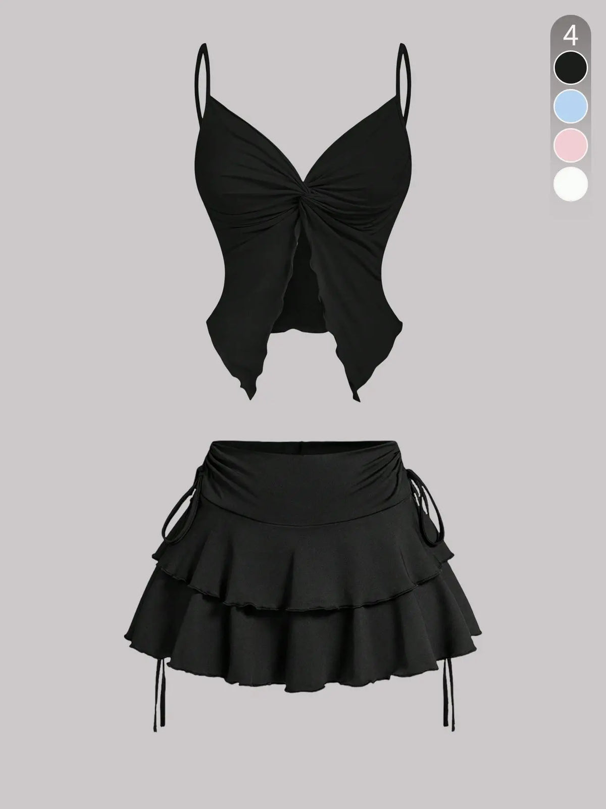 Women's Breathable Casual Solid Fitted Ribbed Strappy Sleeveless Twist-Front Top & Tie-Side Skirt Set Feminine Clothes