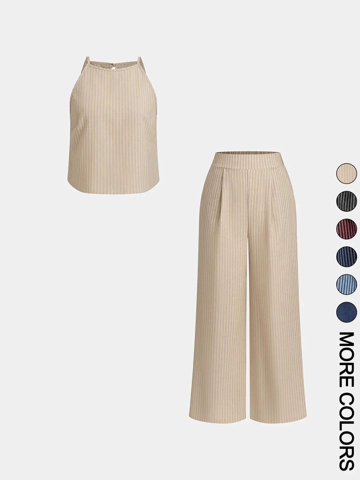Women's Summer Striped Thin Strap Sleeveless Vest Top & Loose Long Pants Two-Piece Set, matching Outfit, Lightweight Casual Everyday Home Wear, Comfortable and Stylish