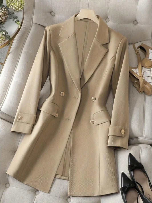 Lapel Suit Jacket, Minimalist Style Outerwear, Business Style Jacket, Slim-Fitting, Spring & Fall Fashion, Raised Fiber Surface, Non-Zipper Design, Formal Business Attire