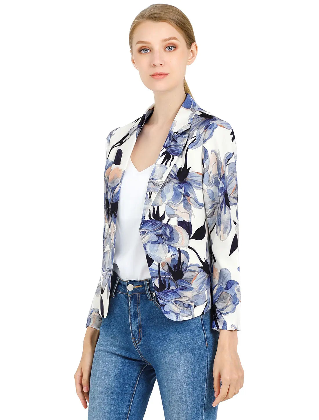 INSPIRE CHIC Open Front Business Casual Crop Suit Blazer Jacket