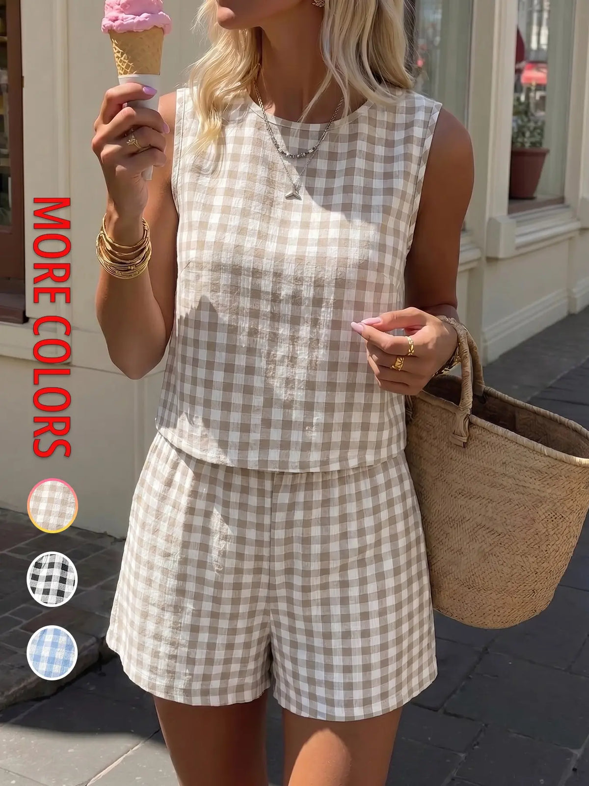 Women's Summer Casual Vacation Round Neck Vest Shorts Set, Perfect for Weekend Trips, Graduation Season, Daily Leisure