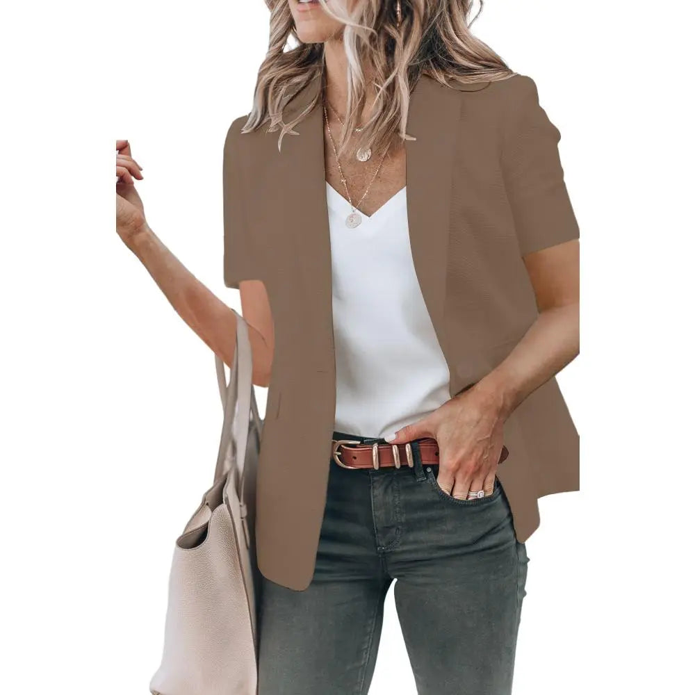 Imily Bela Women's Casual Blazer Short Sleeve Lapel Open Front Work Office Jacket