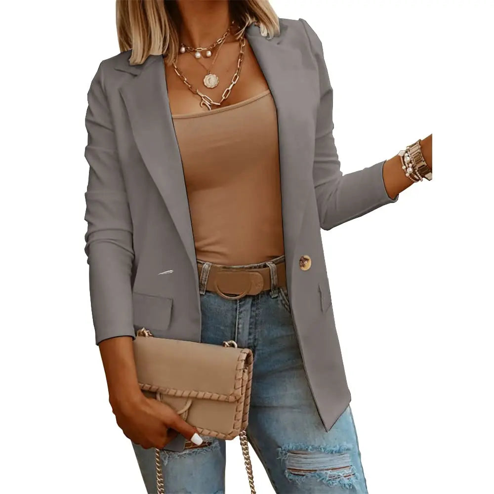 [With Button and Pocket] Imily Bela Womens Casual Long Sleeve Blazers Solid Color Knit Blazer Work Office Button Down Blazer Jacket Formal Essential