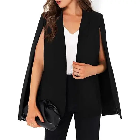 Cicy Bell Womens Cape Blazer Split Sleeve Open Front Casual Jacket Coat Workwear Suit Lightweight  Basic Dark Blue Outerwear