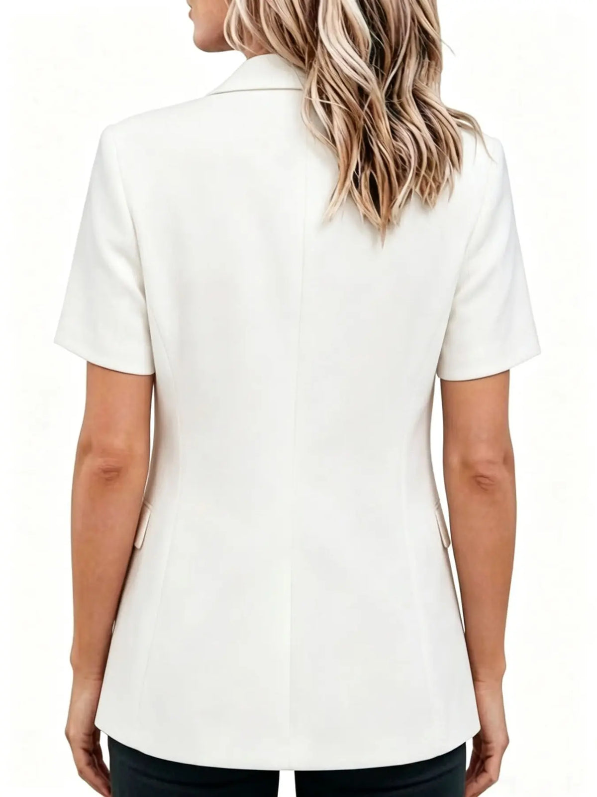 Women's Fashion Lady Basic Loose Fit Small Office Blazer Jacket, Office Clothes, European and American Style Solid Color Suit Collar Short Sleeve Jacket, Elegant Women's Outerwear