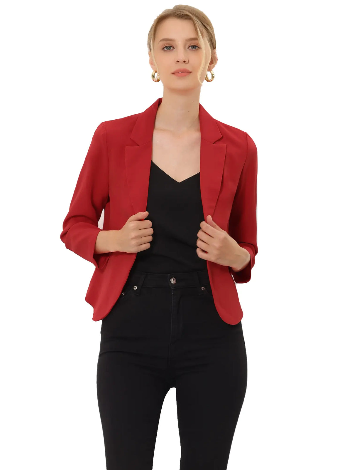 INSPIRE CHIC Open Front Business Casual Crop Suit Blazer Jacket