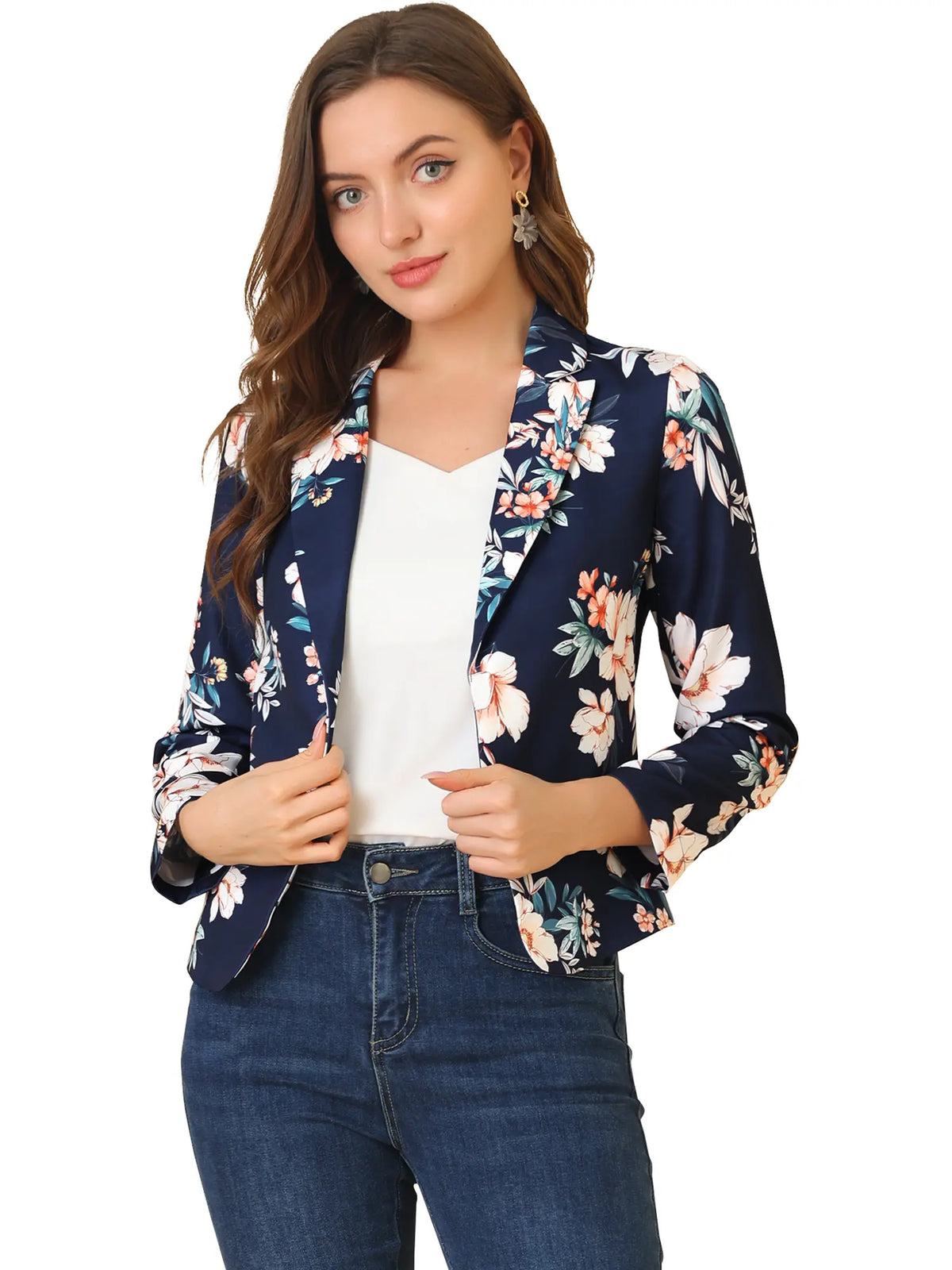 INSPIRE CHIC Open Front Business Casual Crop Suit Blazer Jacket